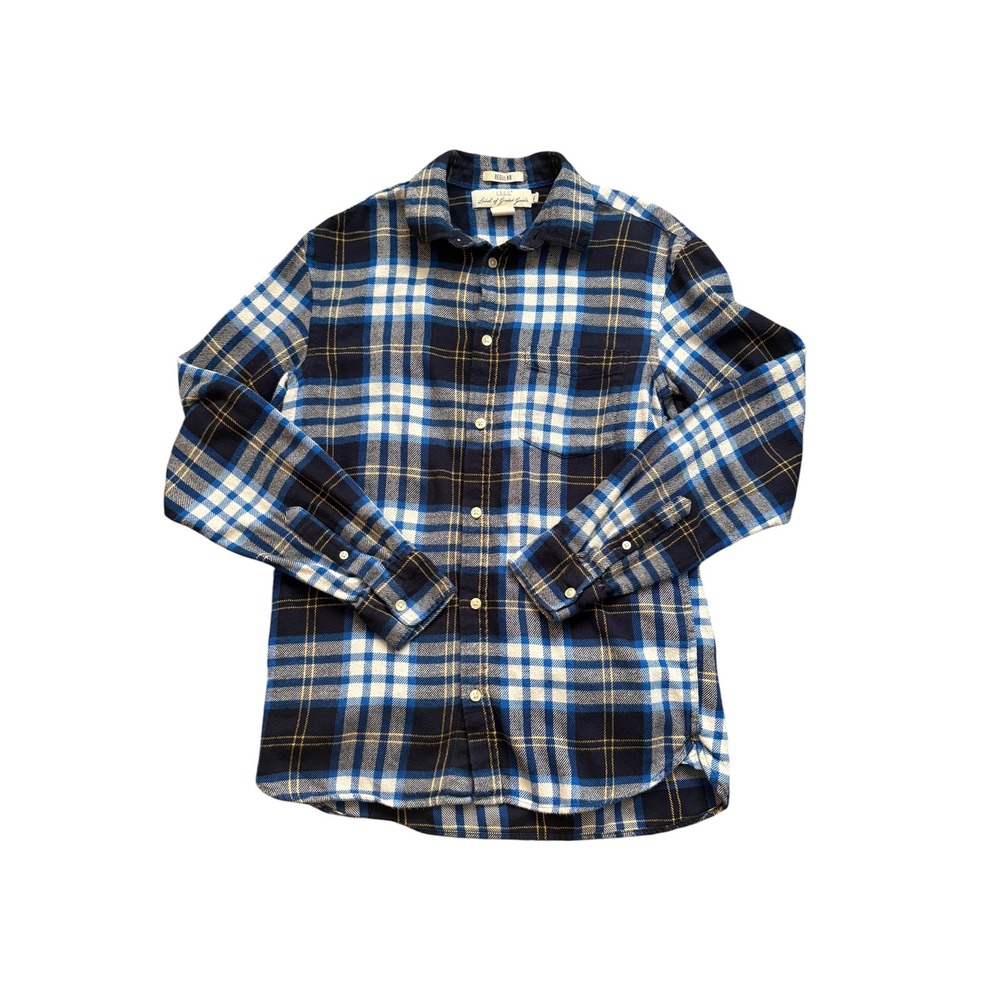 H&M L.O.G.G. Flannel Shirt Womens Small Blue Plaid Button Front Cotton